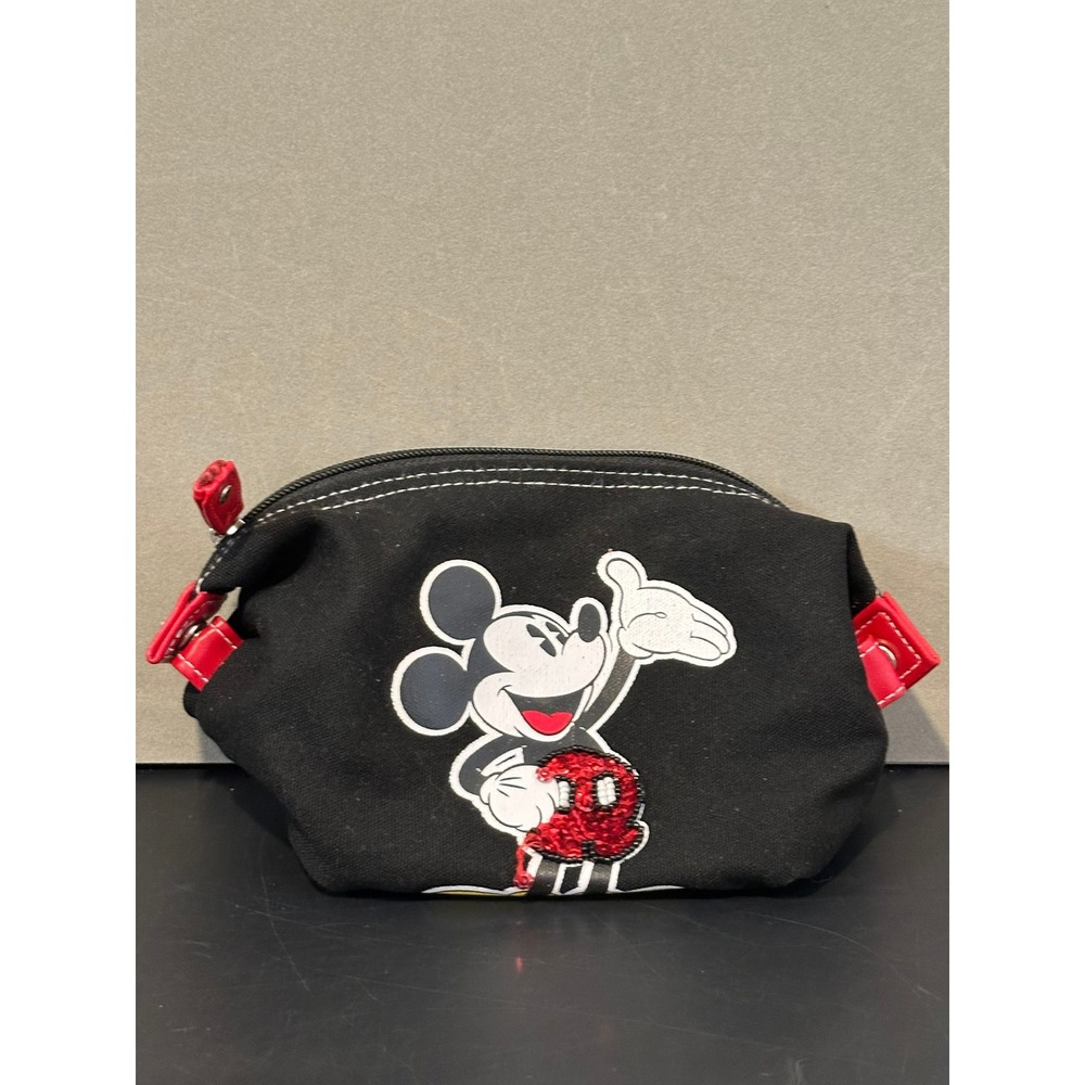 Disney Mickey Mouse Black‎ Canvas Cosmetic Bag Sequin Embellished Makeup Pouch